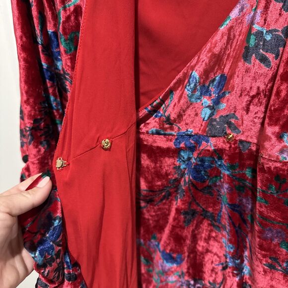 House of Harlow Revolve Joline Dress Mini Red Fluer Velvet Wrap Size XS New - Picture 10 of 13